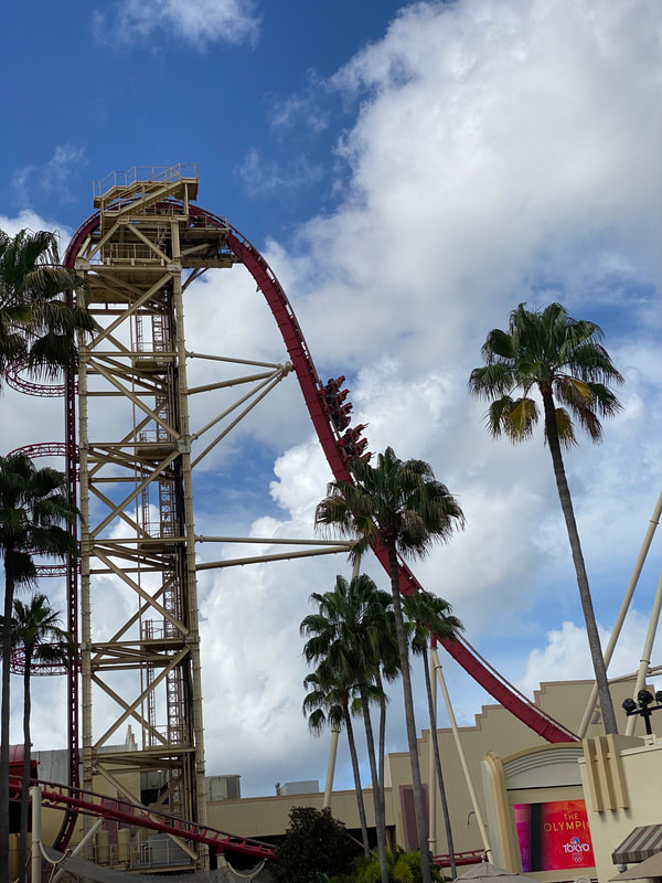 Picture of rip Ride Rockit's first part of ride where it goes straight up and back down at an 80 degree fall!
